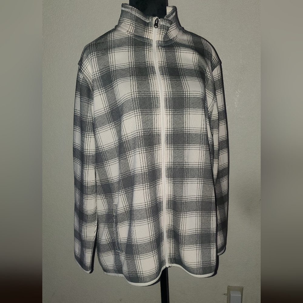 Eddie Bauer women's zip up sweatshirt size 2XL white and grey plaid